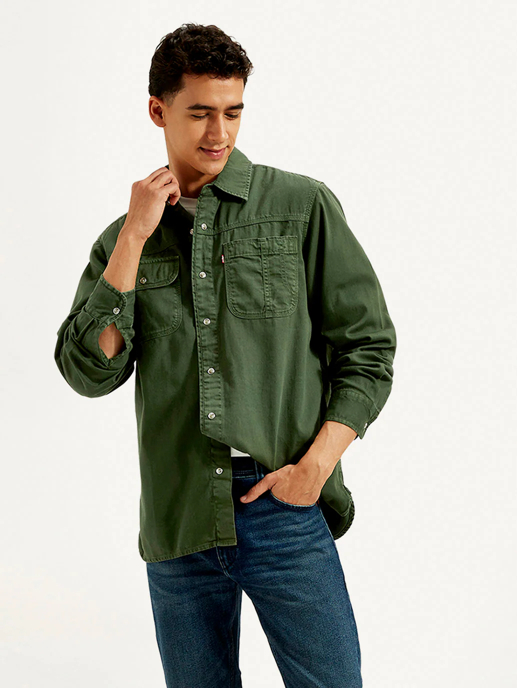 Men's Solid Dyed Spread Collar Shirt - Image 2