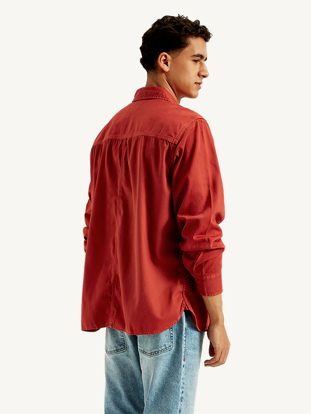 Men's Solid Overdyed Spread Collar Shirt - Image 3