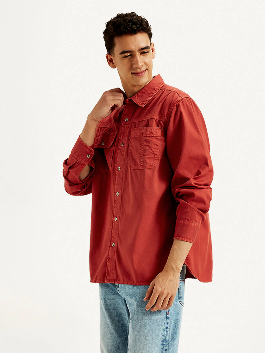 Men's Solid Overdyed Spread Collar Shirt - Image 5