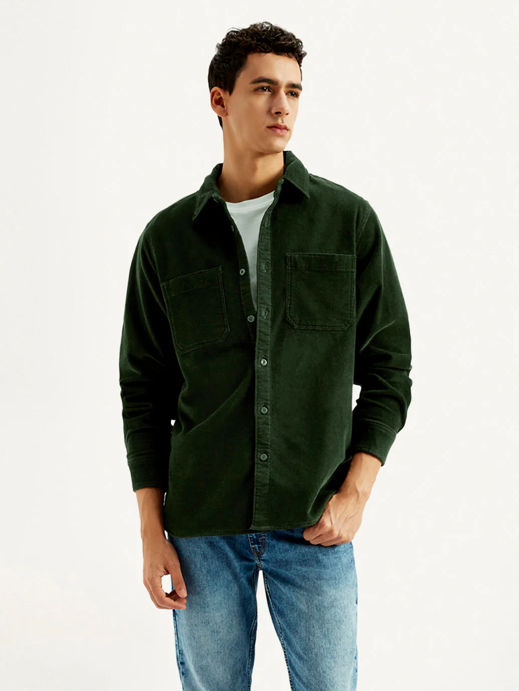 Men's Solid Spread Collar Corduroy Shacket - Image 2