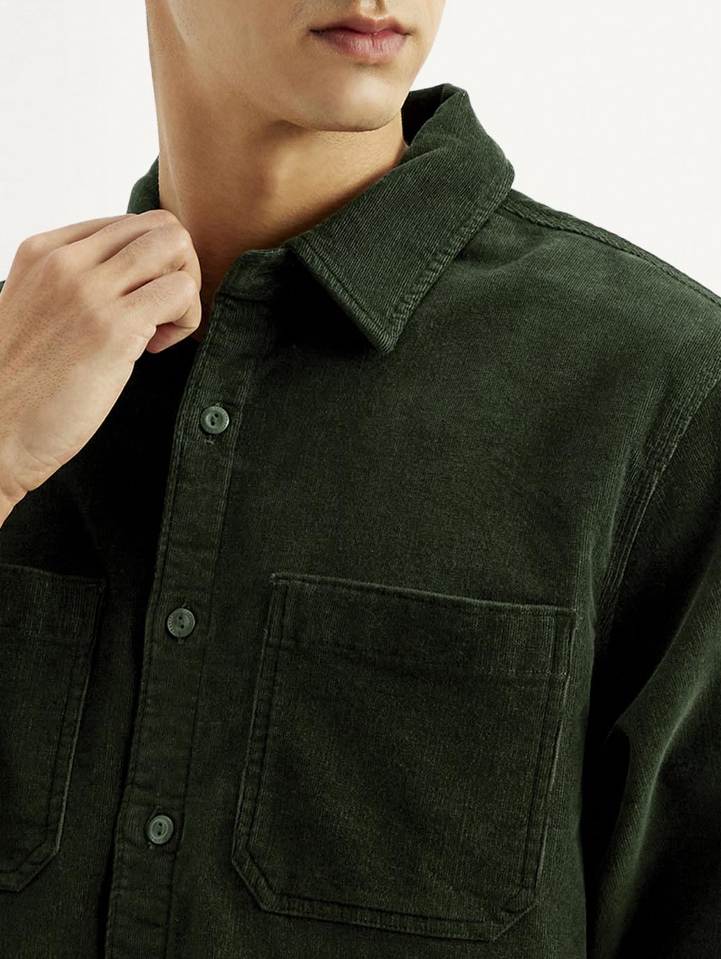 Men's Solid Spread Collar Corduroy Shacket - Image 5