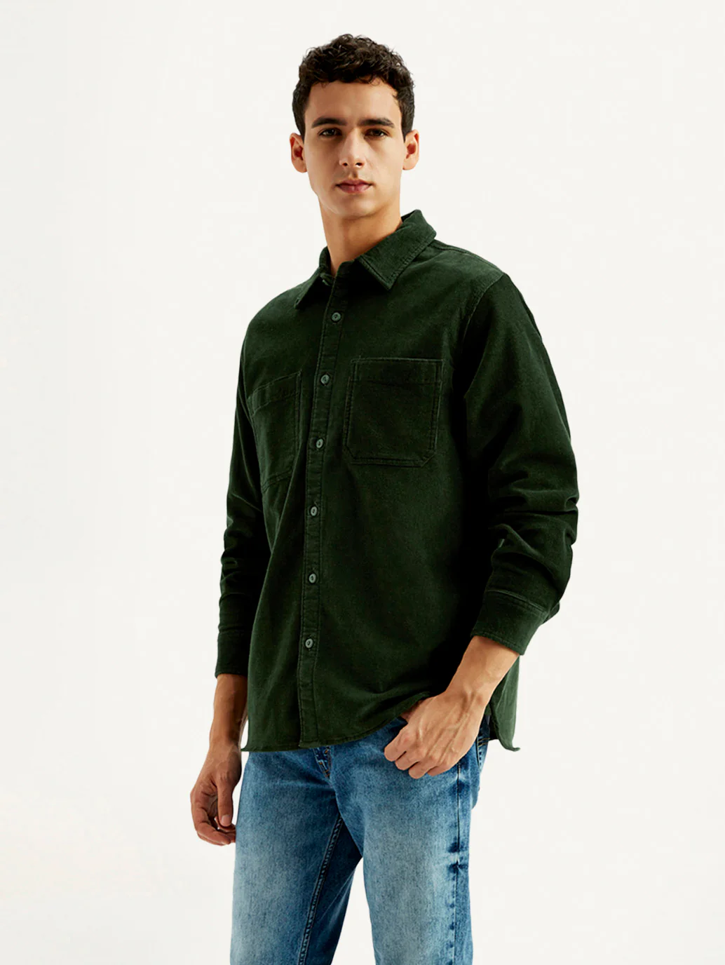 Men's Solid Spread Collar Corduroy Shacket - Image 6