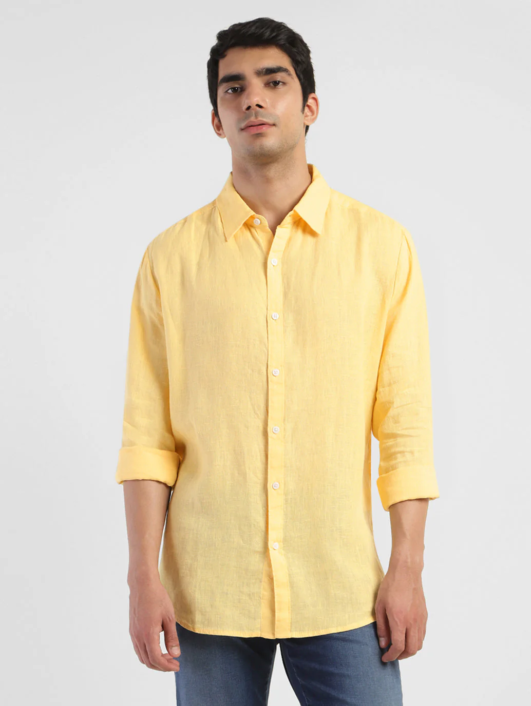 Men's Solid Spread Collar Linen Shirt - Image 2