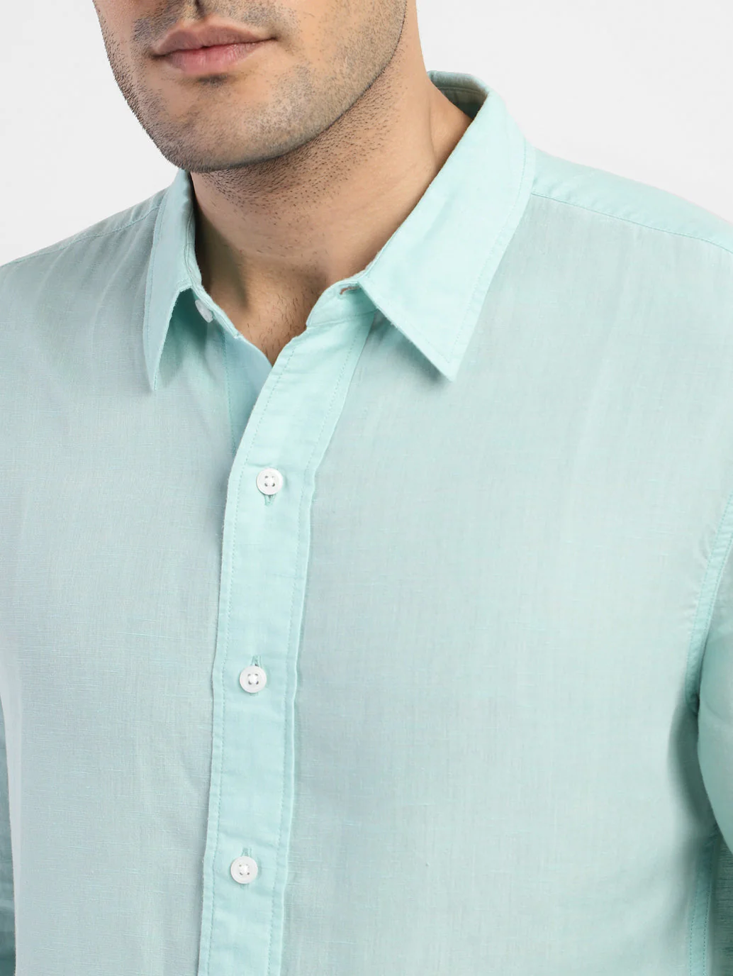 Men's Solid Spread Collar Linen Shirt - Image 6