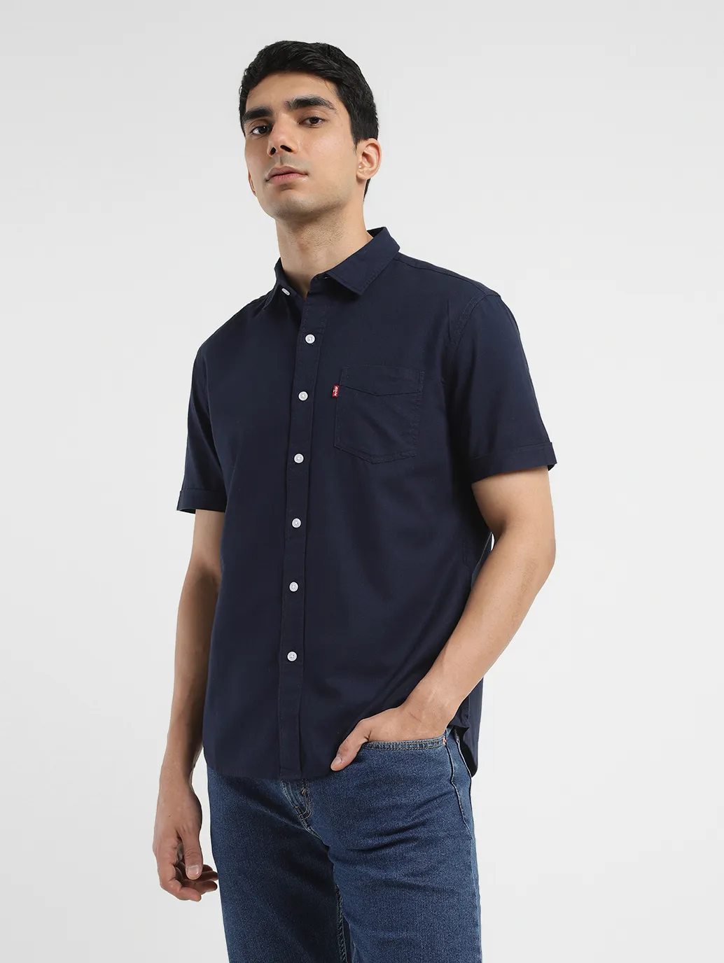 Men's Solid Spread Collar Shirt Blue - Image 2