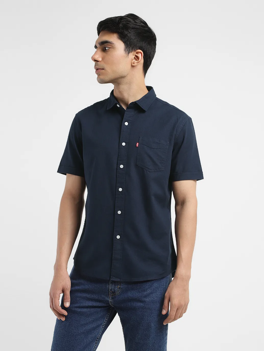 Men's Solid Spread Collar Shirt Blue - Image 4