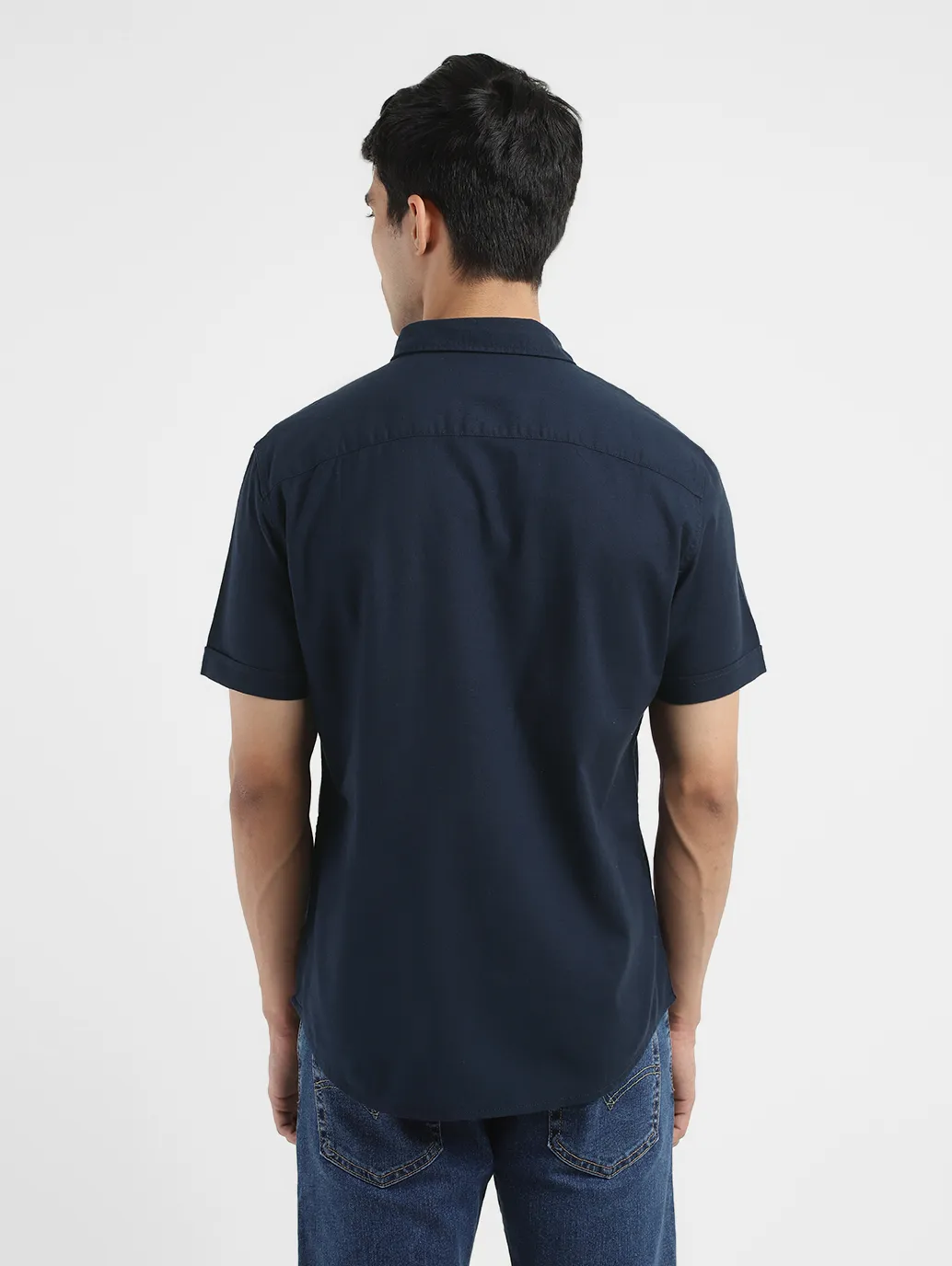 Men's Solid Spread Collar Shirt Blue - Image 5