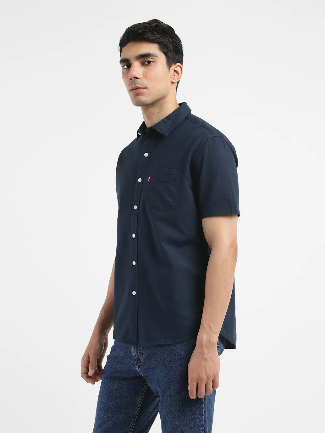 Men's Solid Spread Collar Shirt Blue - Image 8