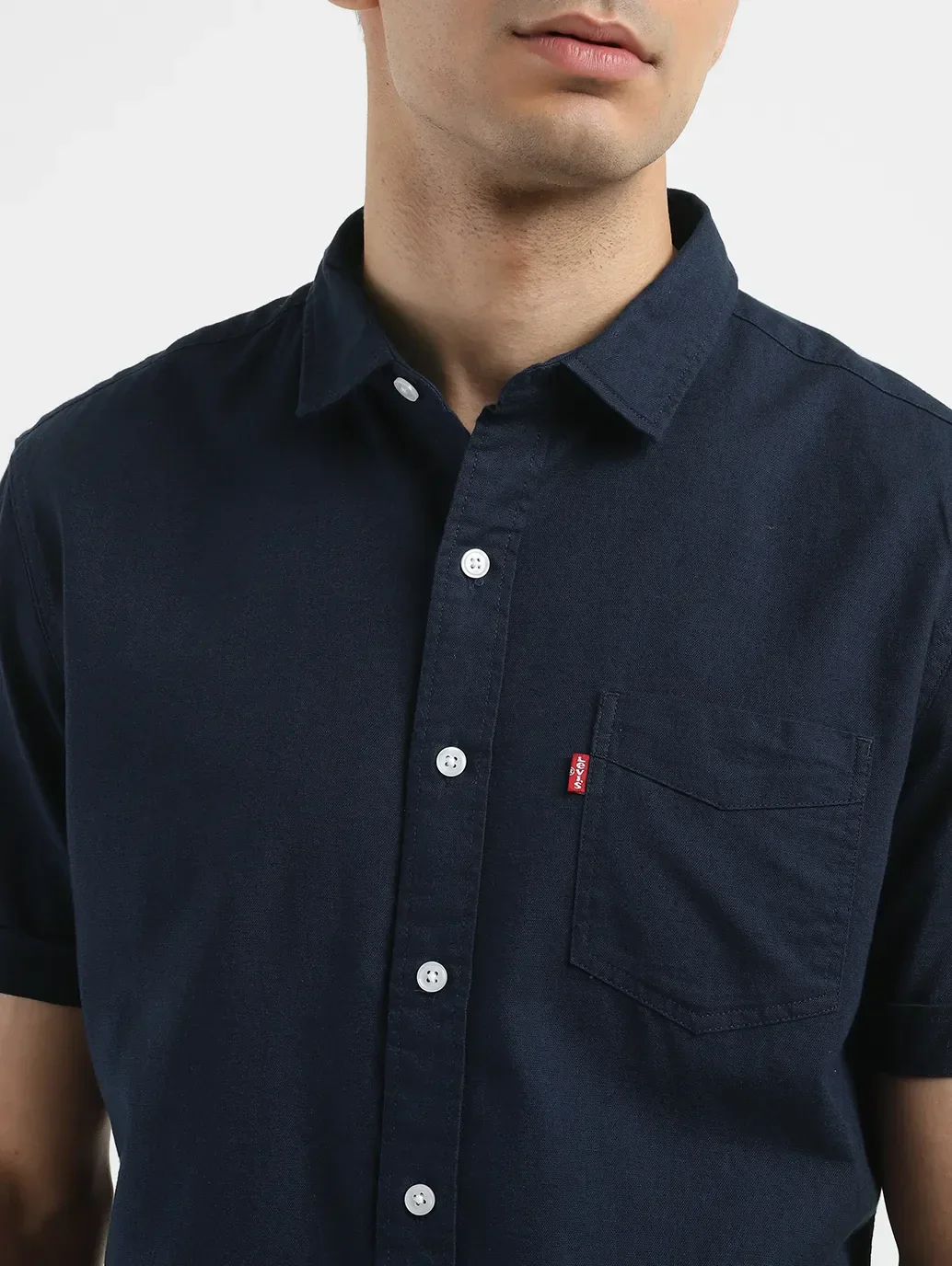Men's Solid Spread Collar Shirt Blue - Image 9