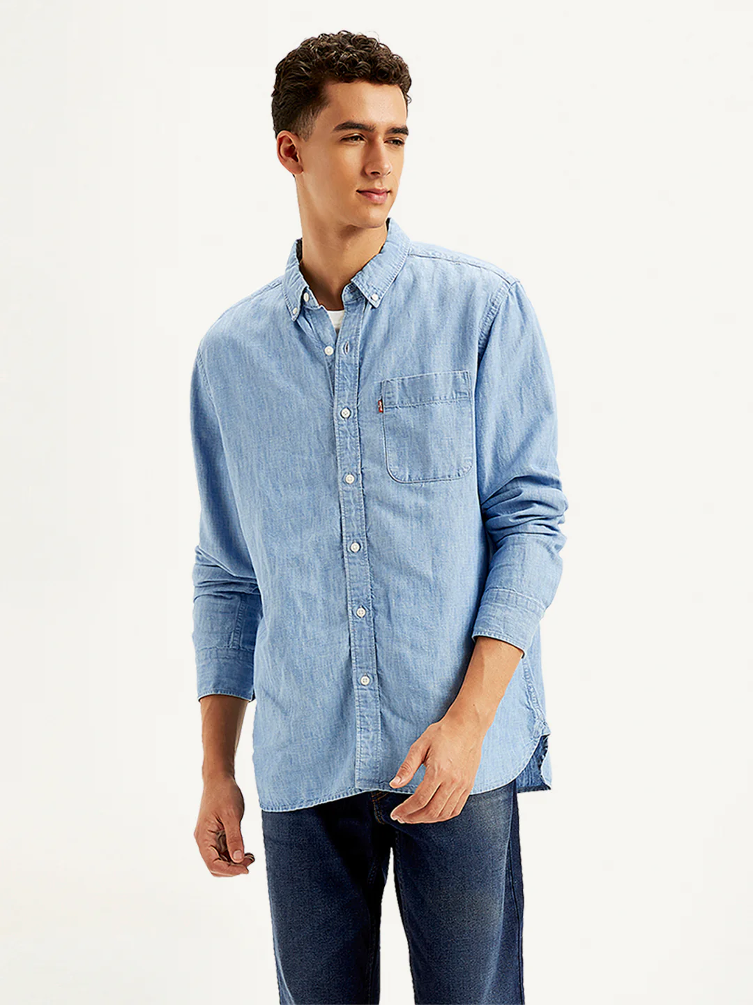 Men's Solid Regular Fit Denim Shirt - Image 2