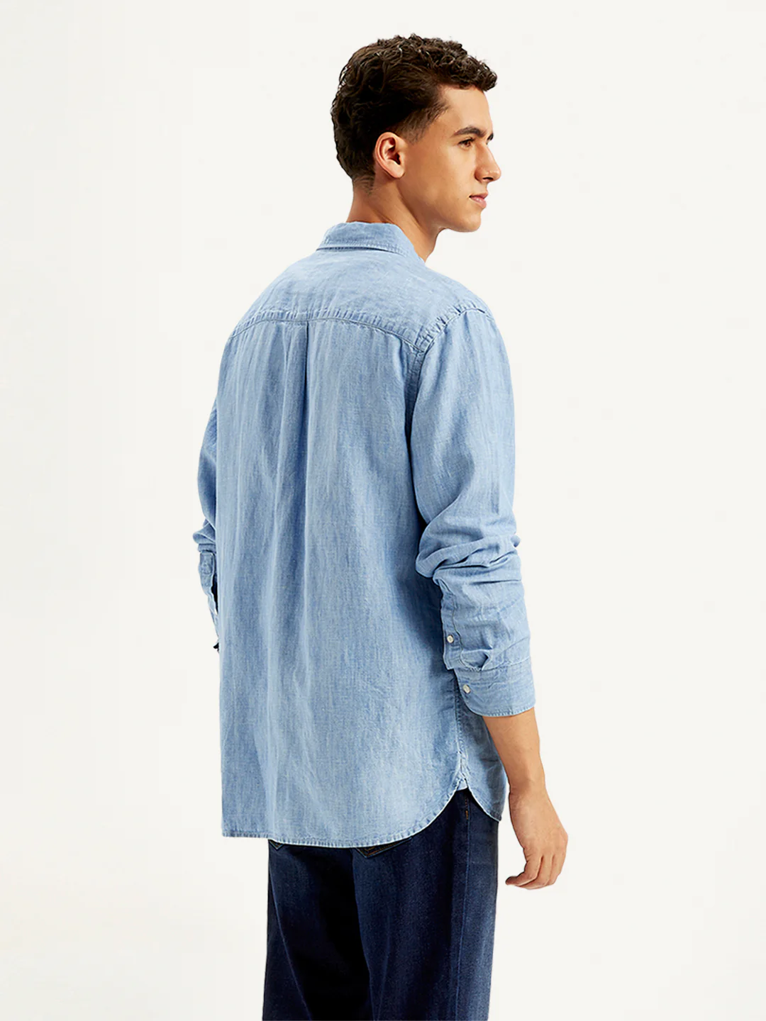 Men's Solid Regular Fit Denim Shirt - Image 3