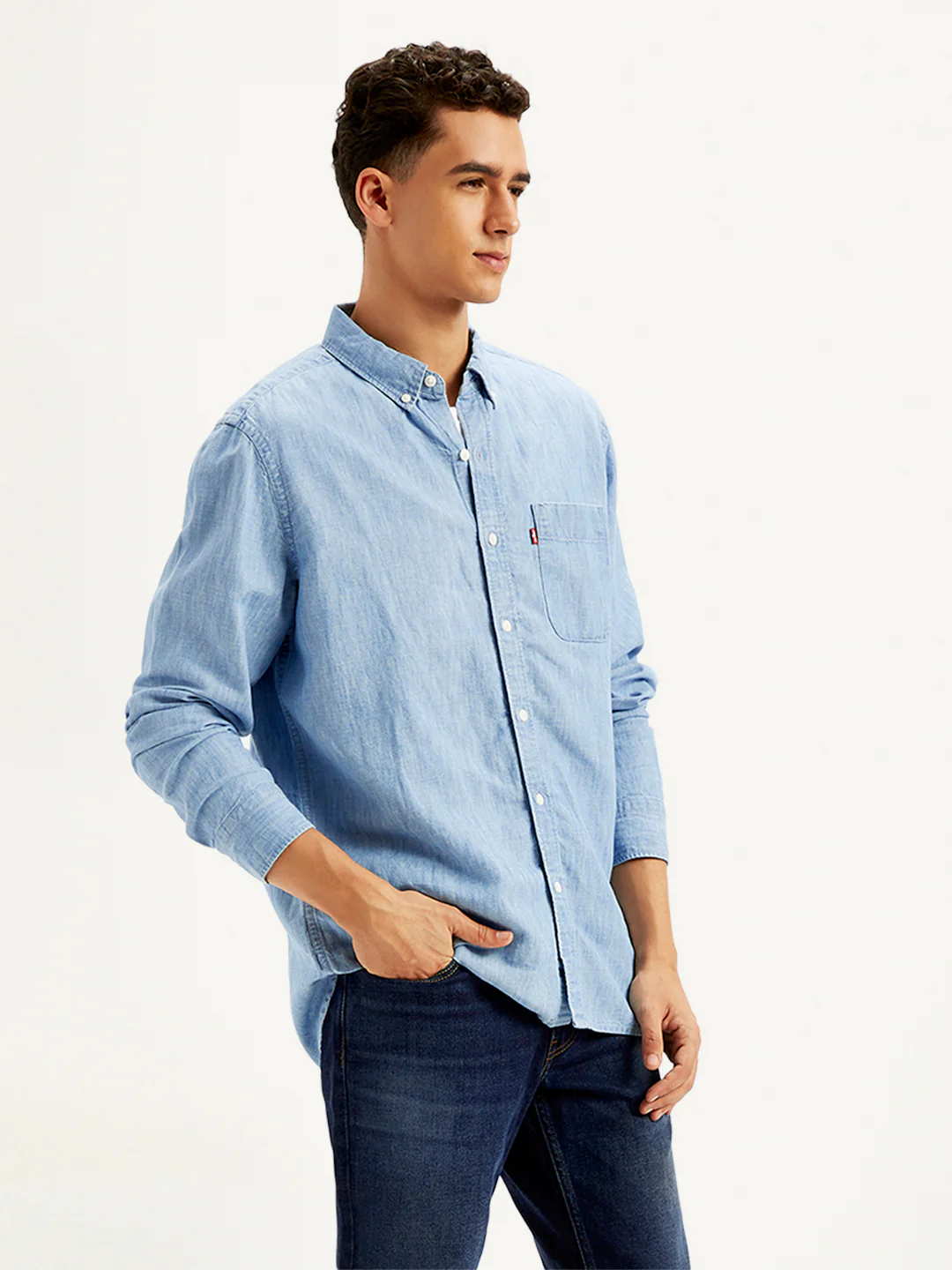 Men's Solid Regular Fit Denim Shirt - Image 4
