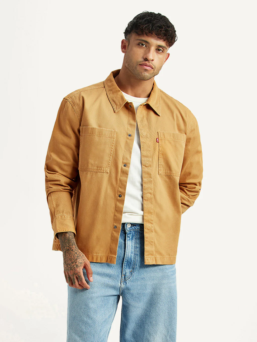 Men's Solid Tan Relaxed Fit Shirt