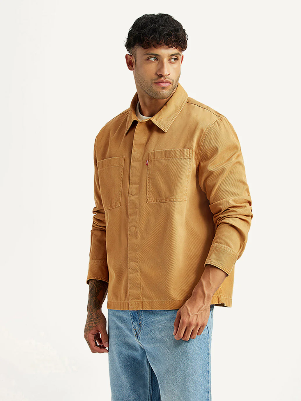 Men's Solid Tan Relaxed Fit Shirt - Image 3