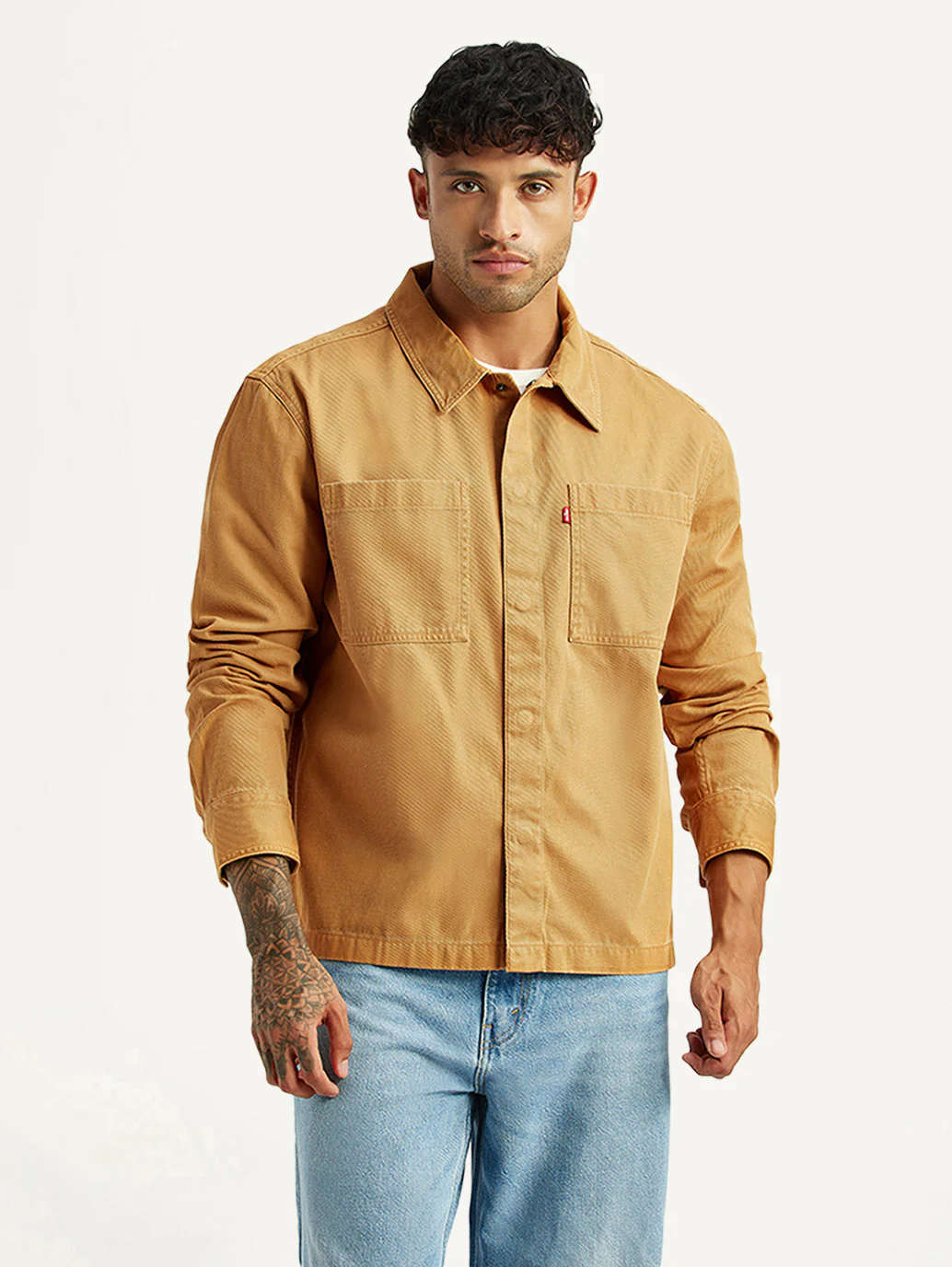 Men's Solid Tan Relaxed Fit Shirt - Image 5