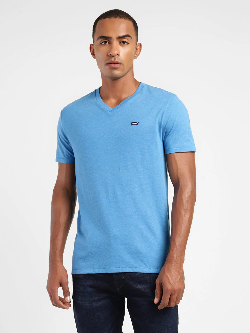Men's Solid V Neck T-shirt Blue - Image 2