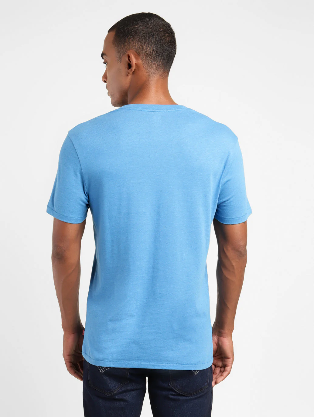 Men's Solid V Neck T-shirt Blue - Image 3
