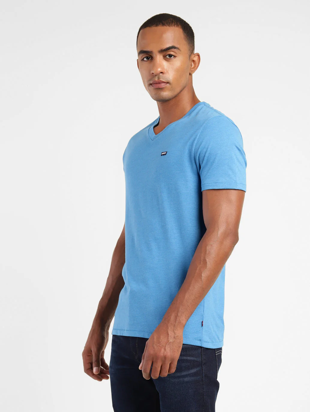 Men's Solid V Neck T-shirt Blue - Image 4