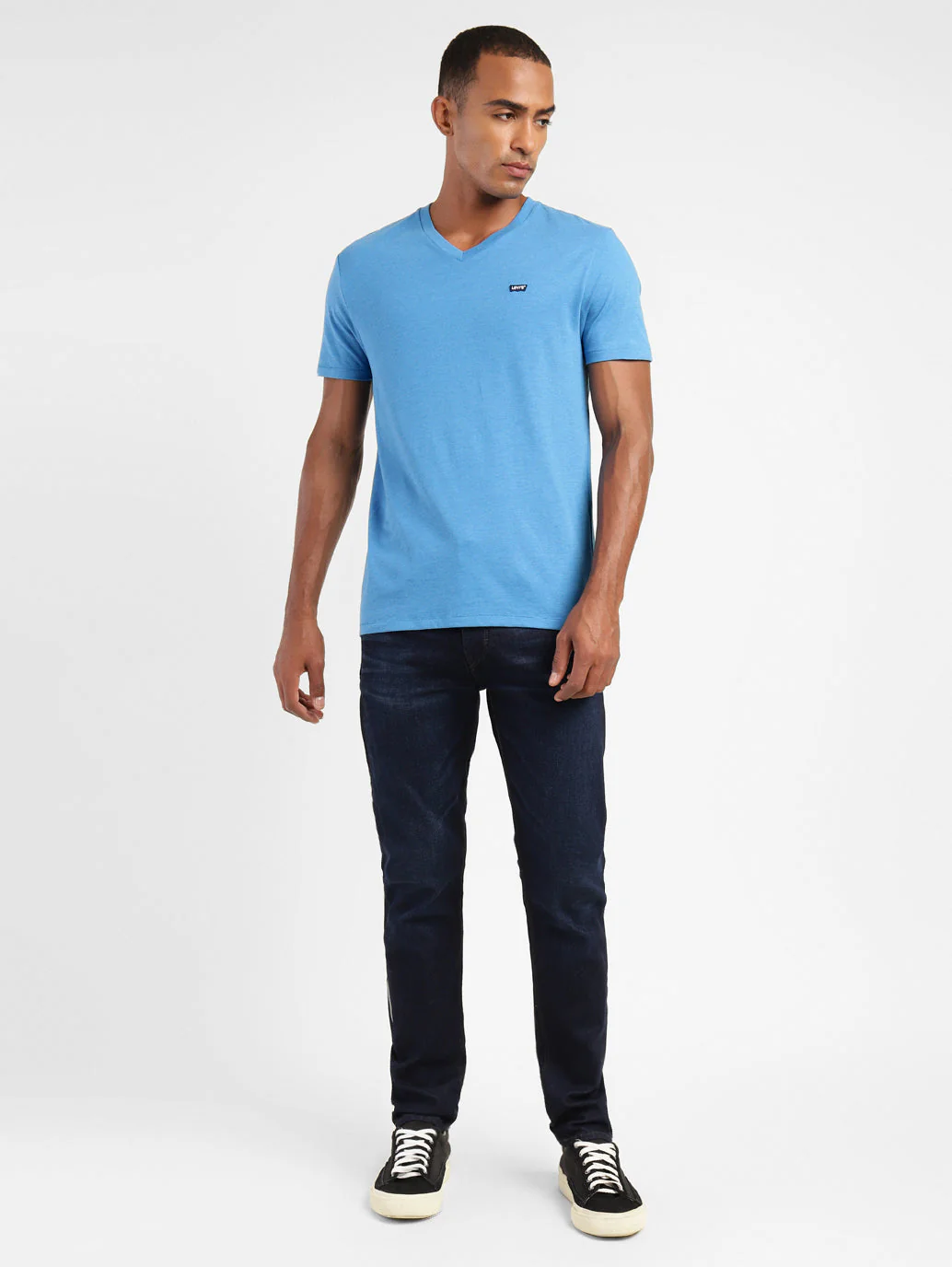 Men's Solid V Neck T-shirt Blue - Image 5