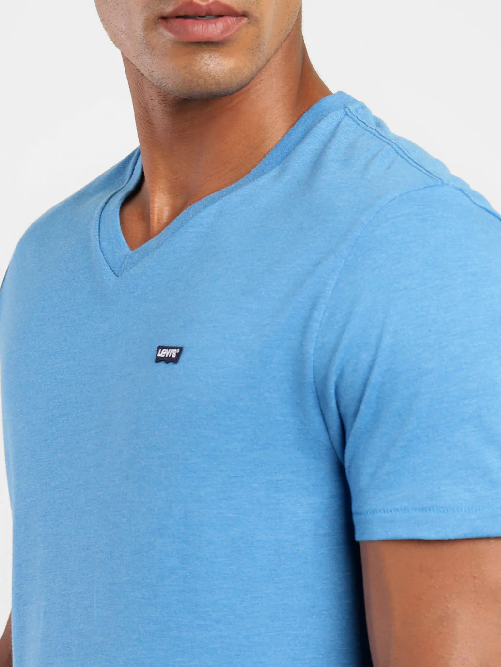 Men's Solid V Neck T-shirt Blue - Image 6
