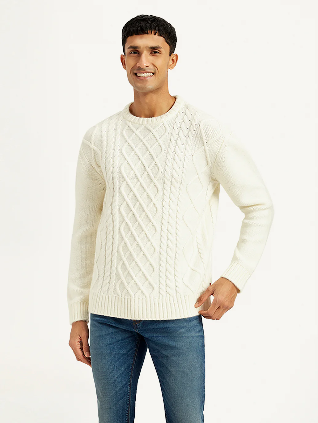 Men's Solid White Crew Neck Sweater - Image 2