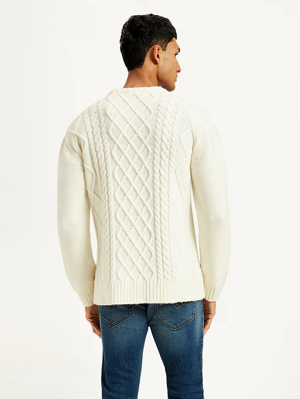 Men's Solid White Crew Neck Sweater - Image 3