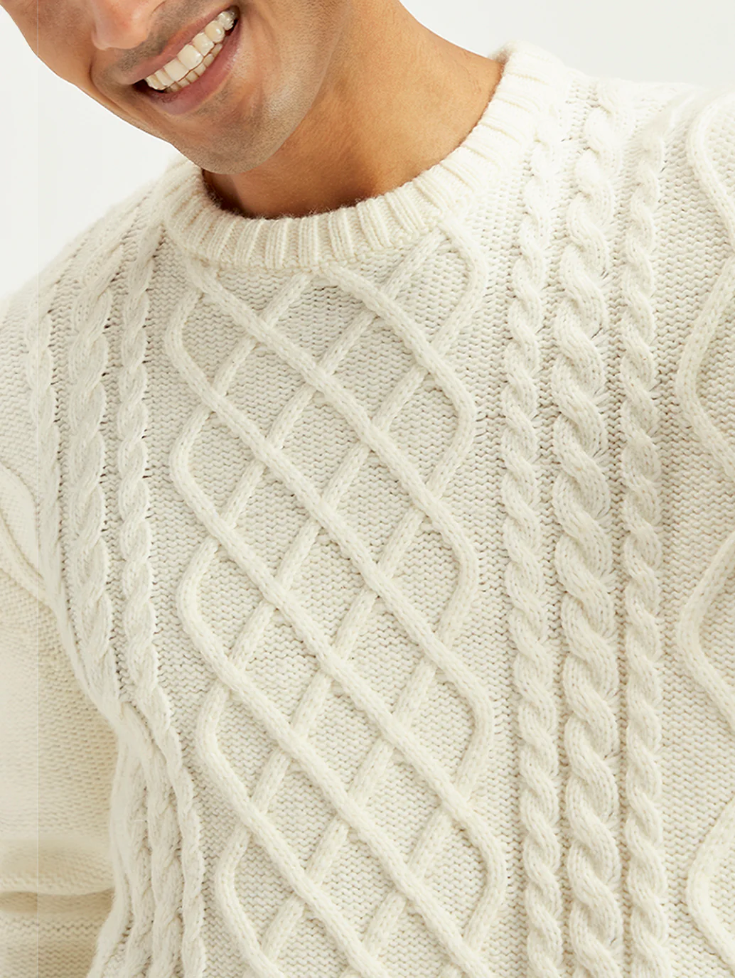 Men's Solid White Crew Neck Sweater - Image 4
