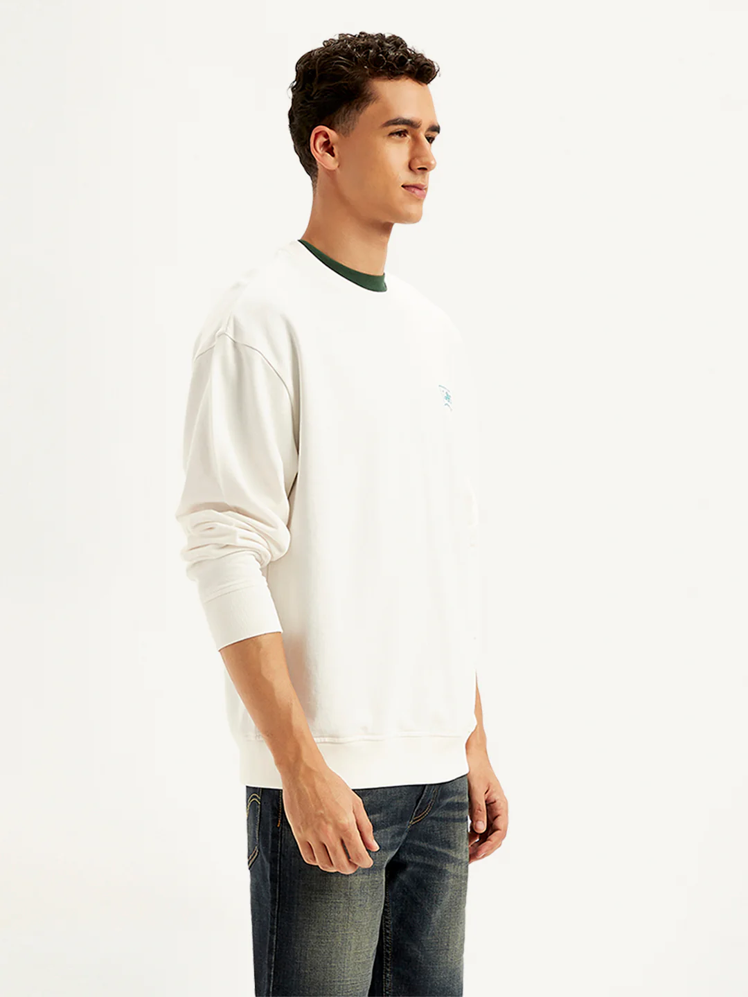 Men's Solid White Crew Neck Sweatshirt - Image 3