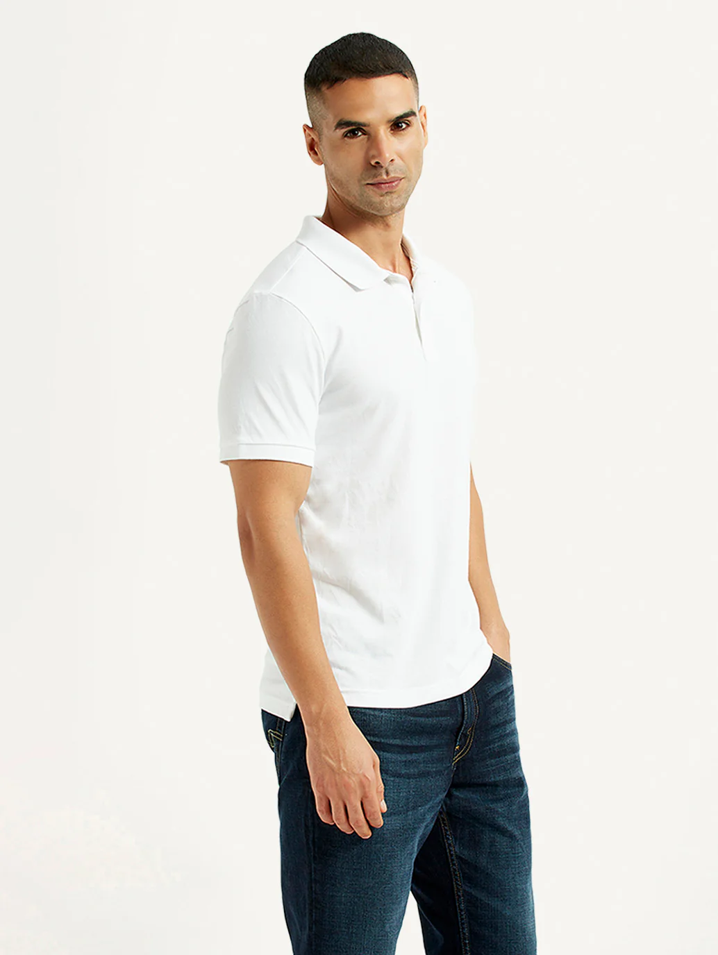 Men's Solid White Polo T-Shirt - Image 3