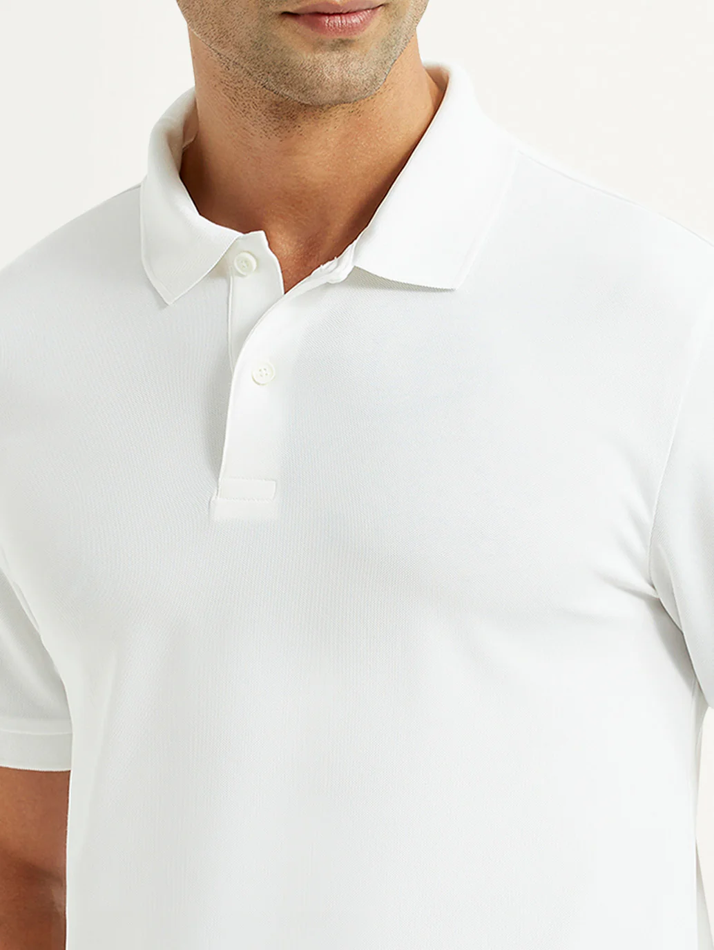 Men's Solid White Polo T-Shirt - Image 3