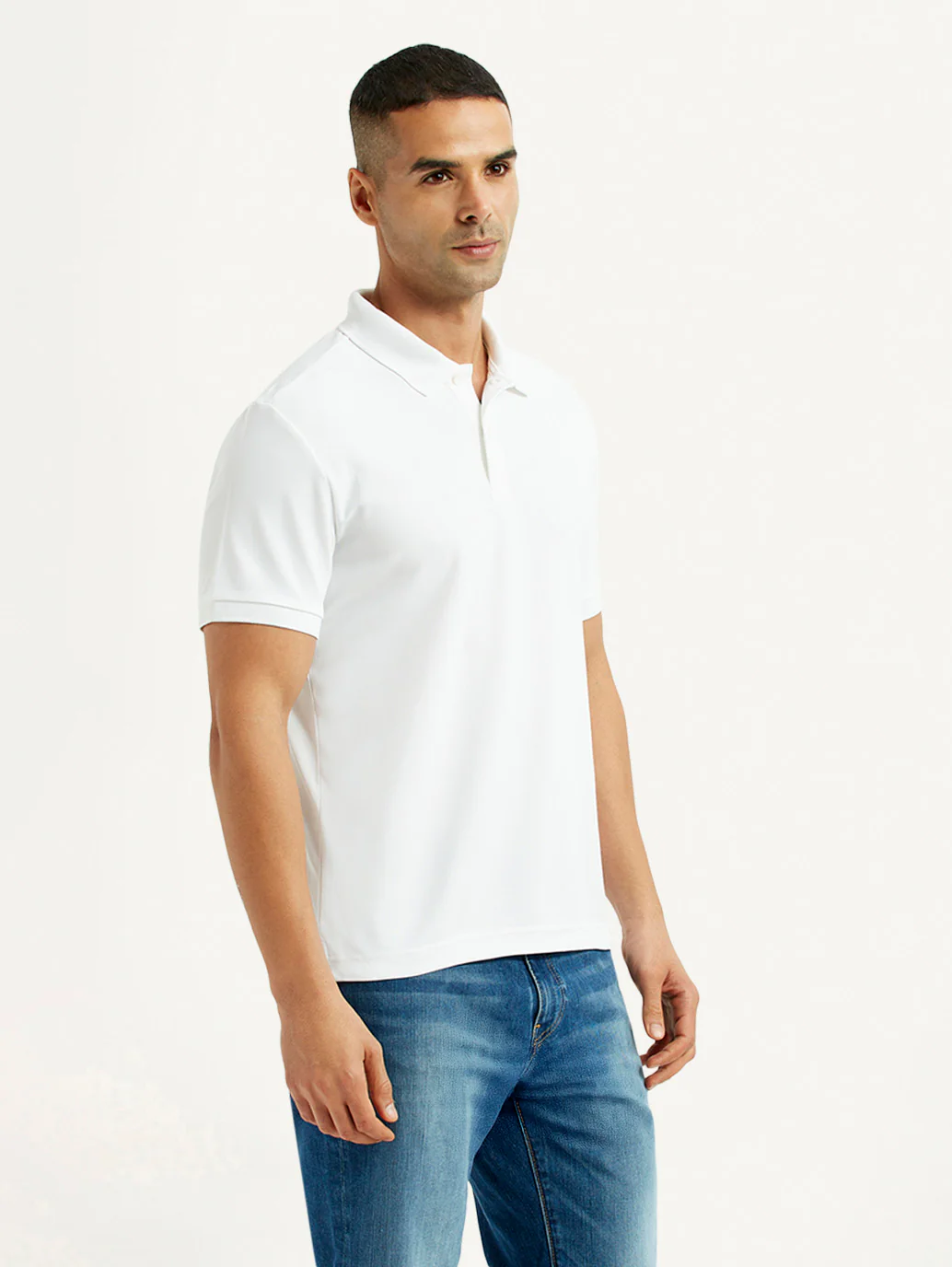 Men's Solid White Polo T-Shirt - Image 5