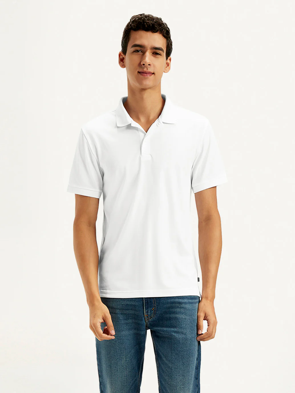 Men's Solid White Polo T-Shirt - Image 2