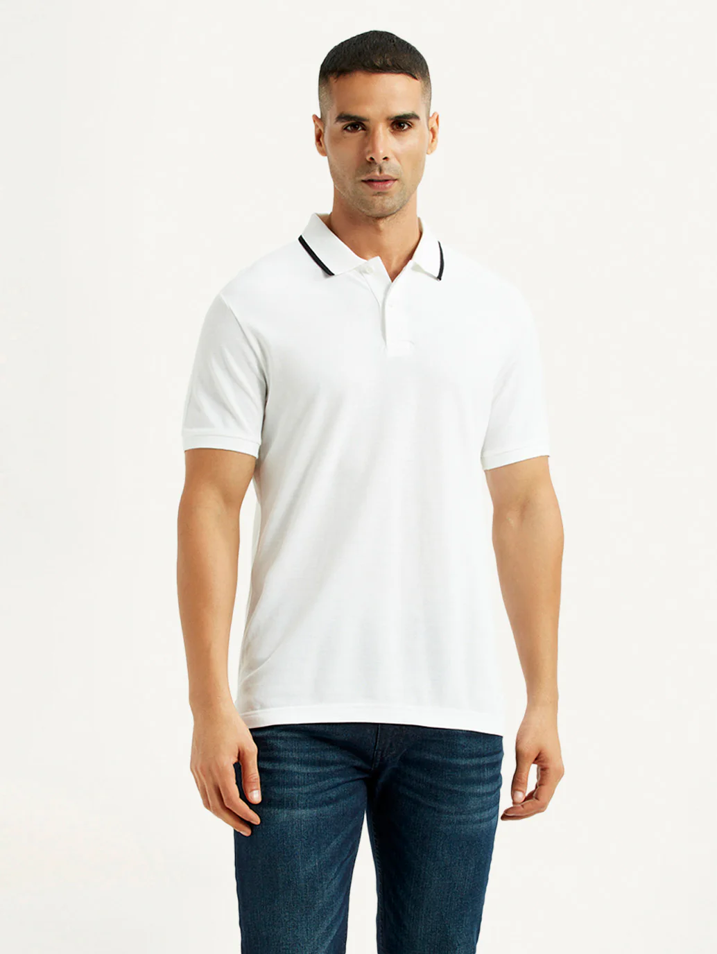 Men's Solid White Slim Fit Polo T-shirt - Image 5