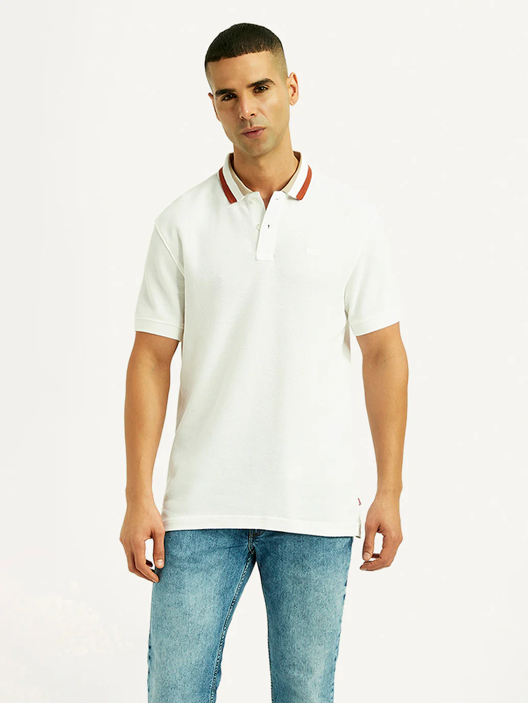 Men's Solid White Slim Fit Polo T-shirt - Image 6