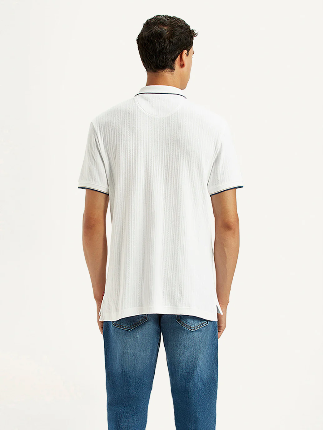Men's Solid White Slim Fit Polo T-shirt - Image 2