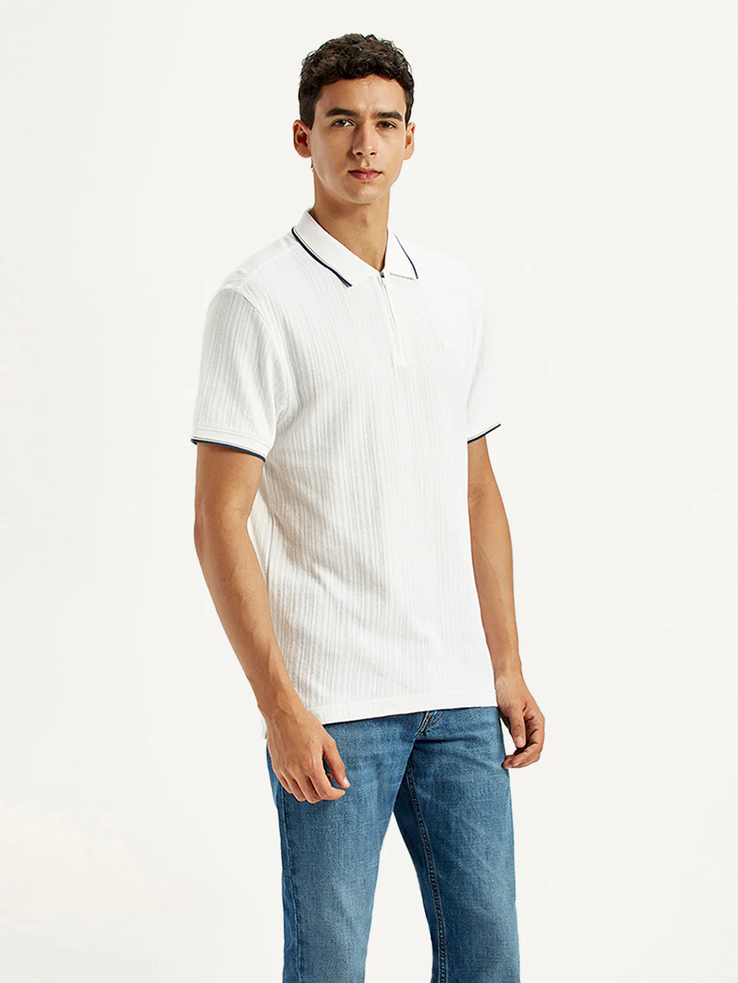 Men's Solid White Slim Fit Polo T-shirt - Image 4