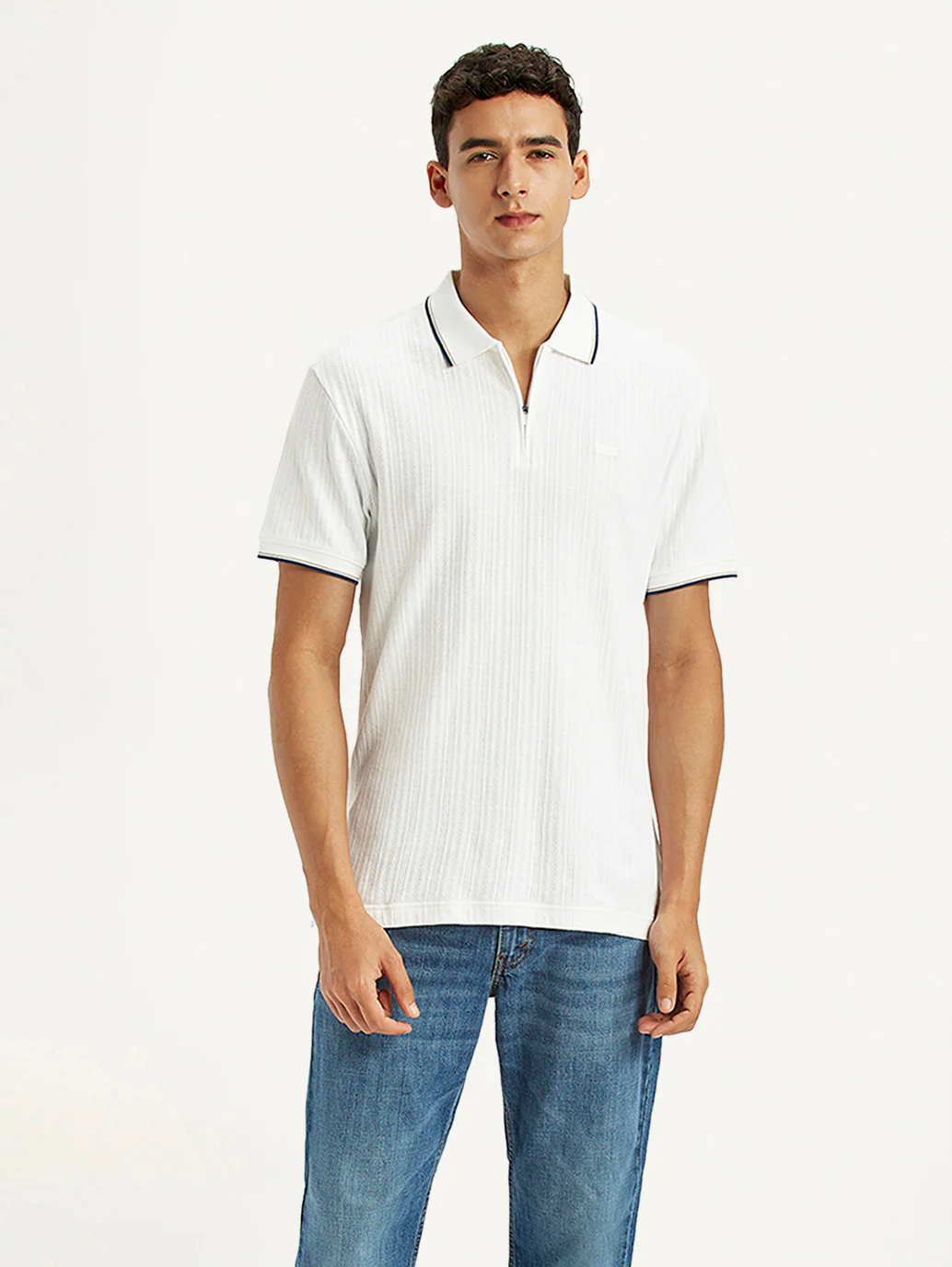 Men's Solid White Slim Fit Polo T-shirt - Image 5