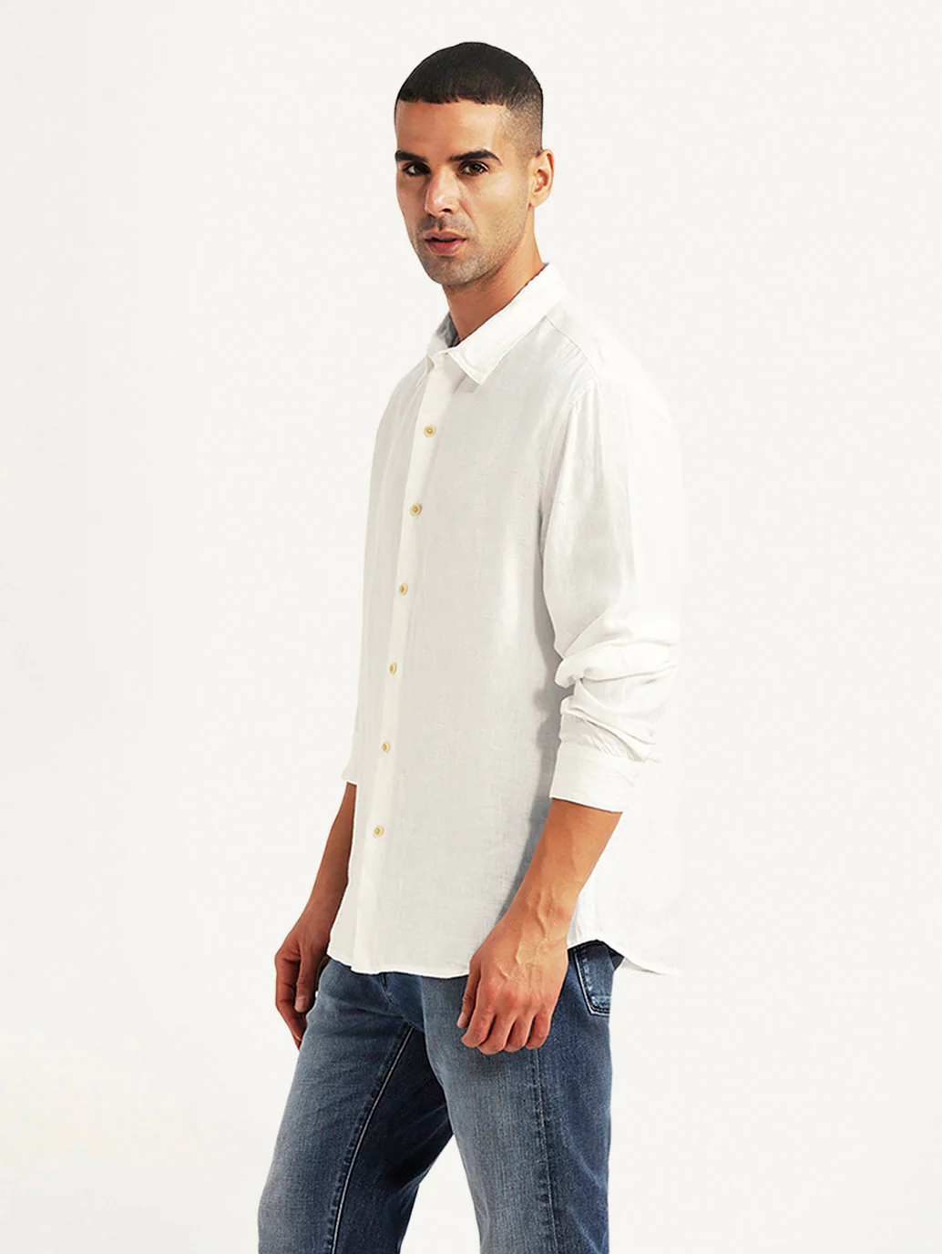 Men's Solid White Slim Fit Linen Shirt - Image 5