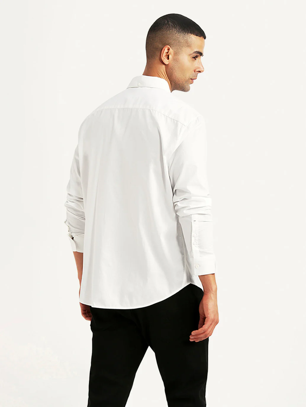 Men's Solid White Slim Fit Shirt - Image 3
