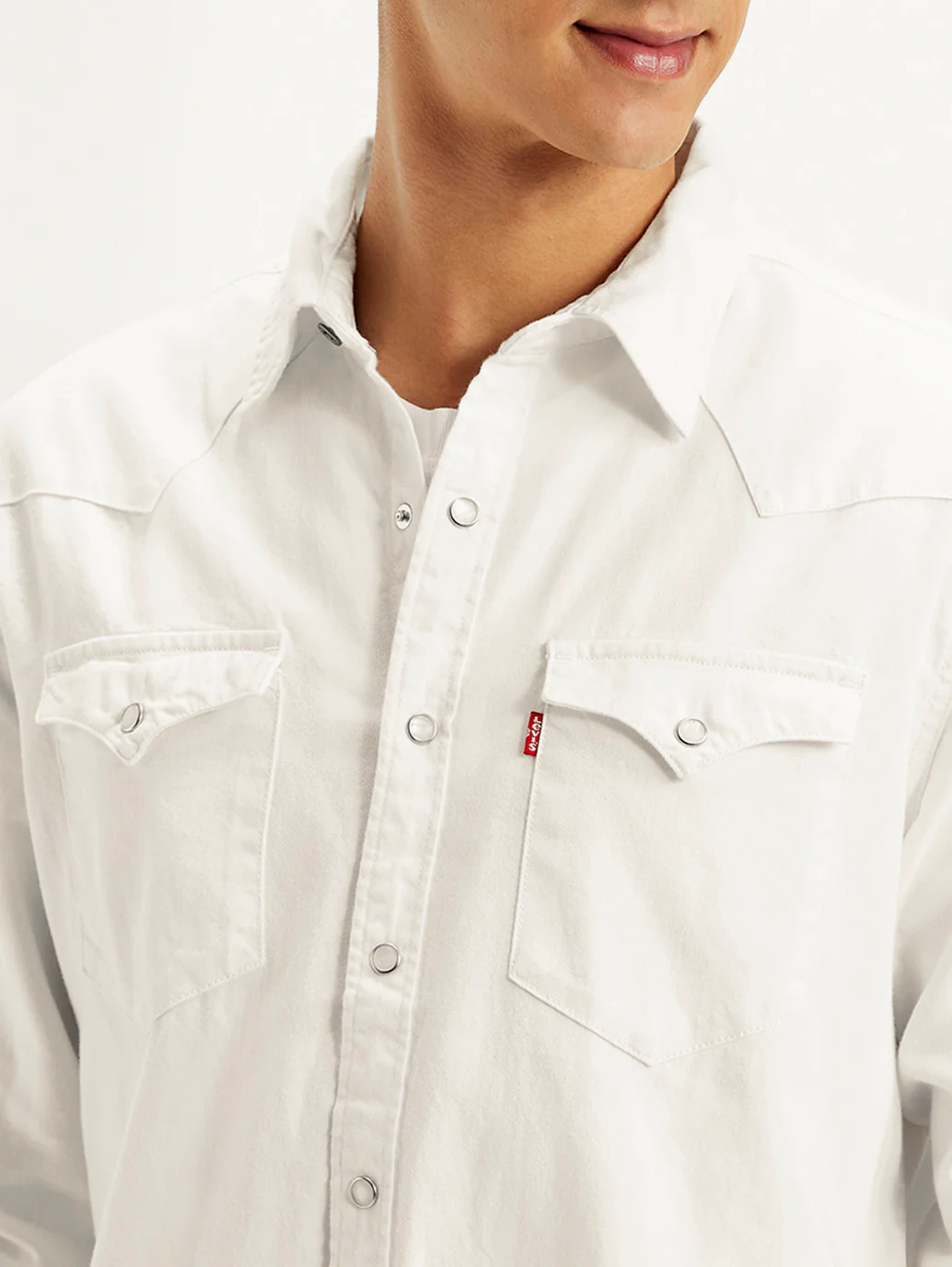 Men's Solid White Spread Collar Denim Shirt - Image 4