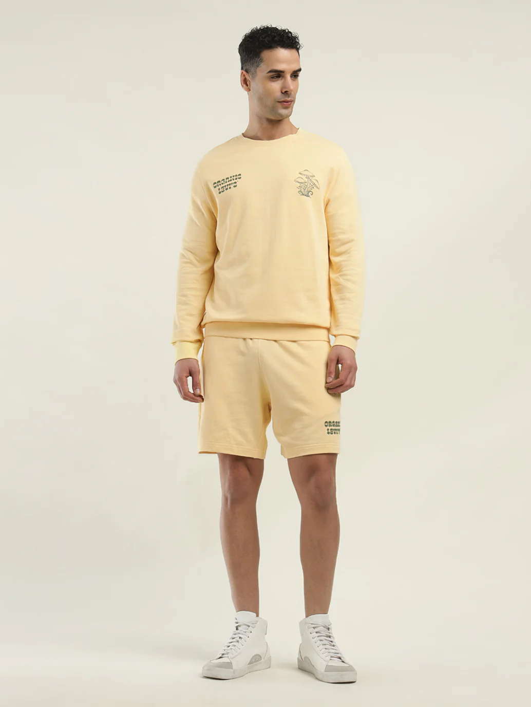 Men's Solid Yellow Crew Neck Co-ord Set - Image 2