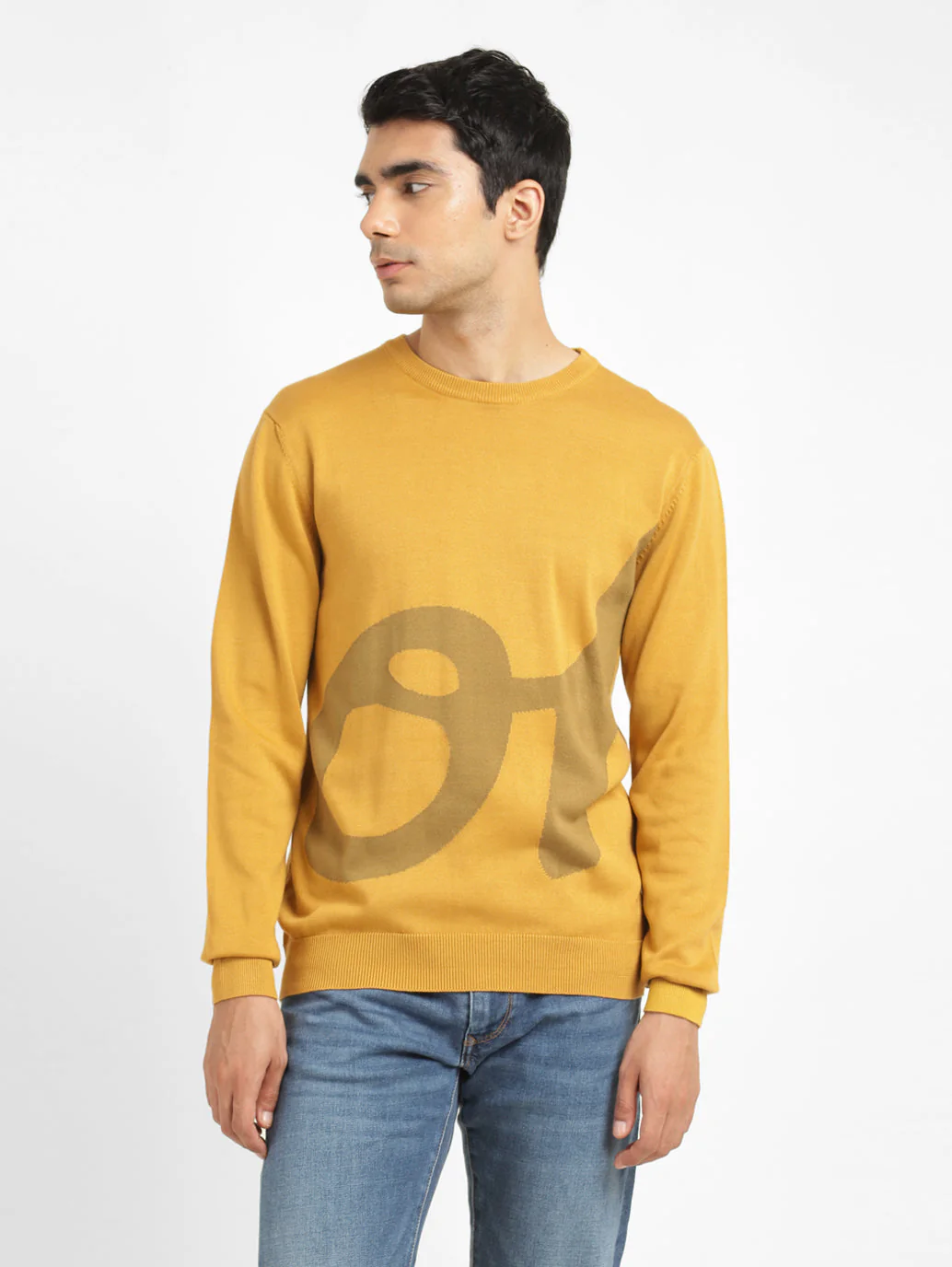 Men's Solid Yellow Crew Neck Sweater - Image 2