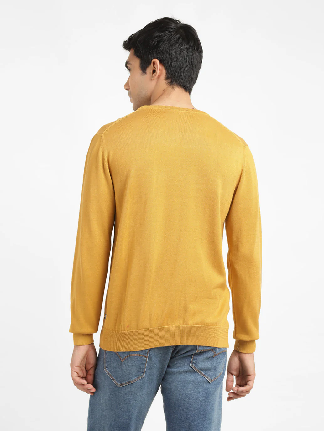 Men's Solid Yellow Crew Neck Sweater - Image 3