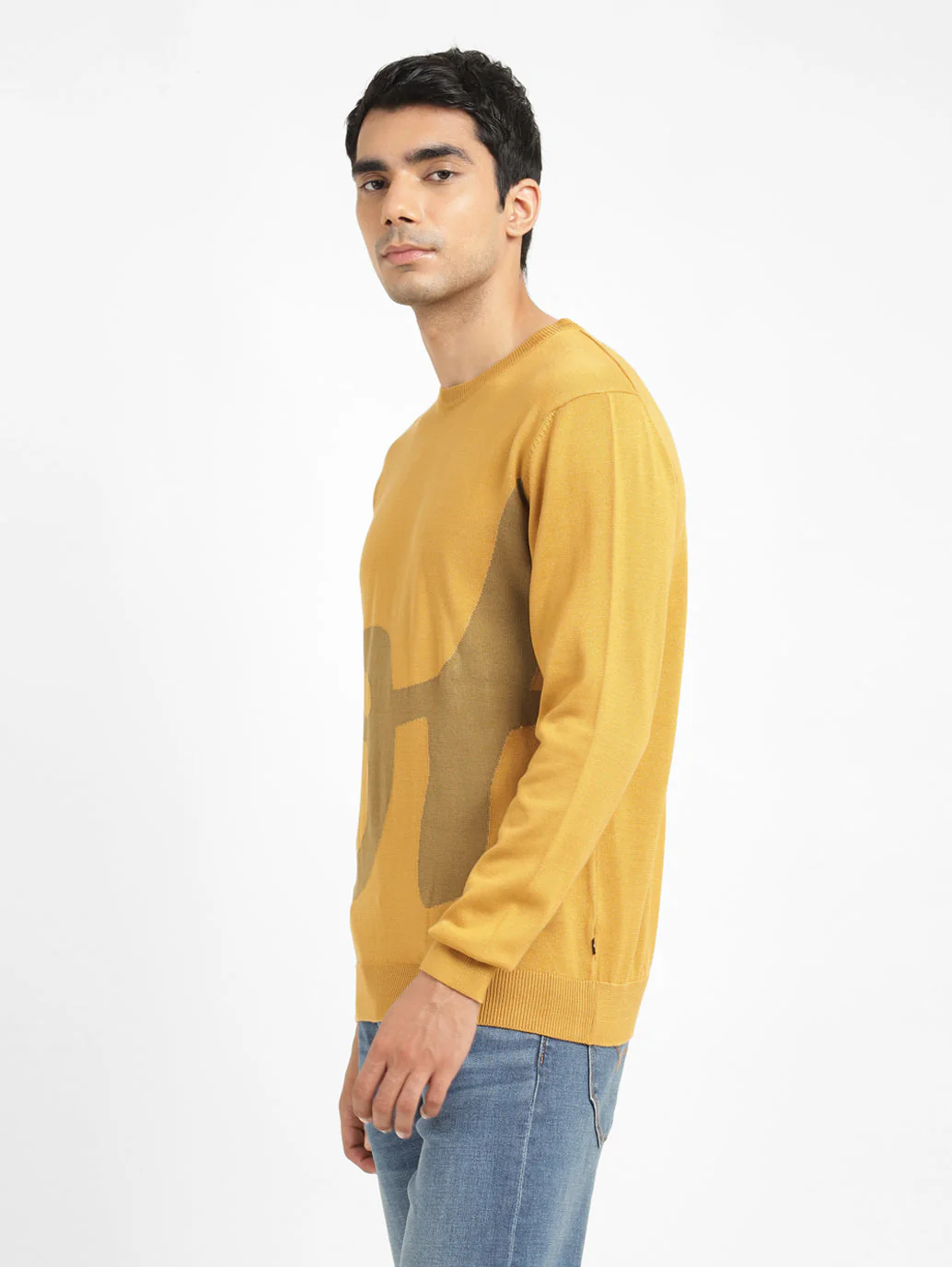 Men's Solid Yellow Crew Neck Sweater - Image 4