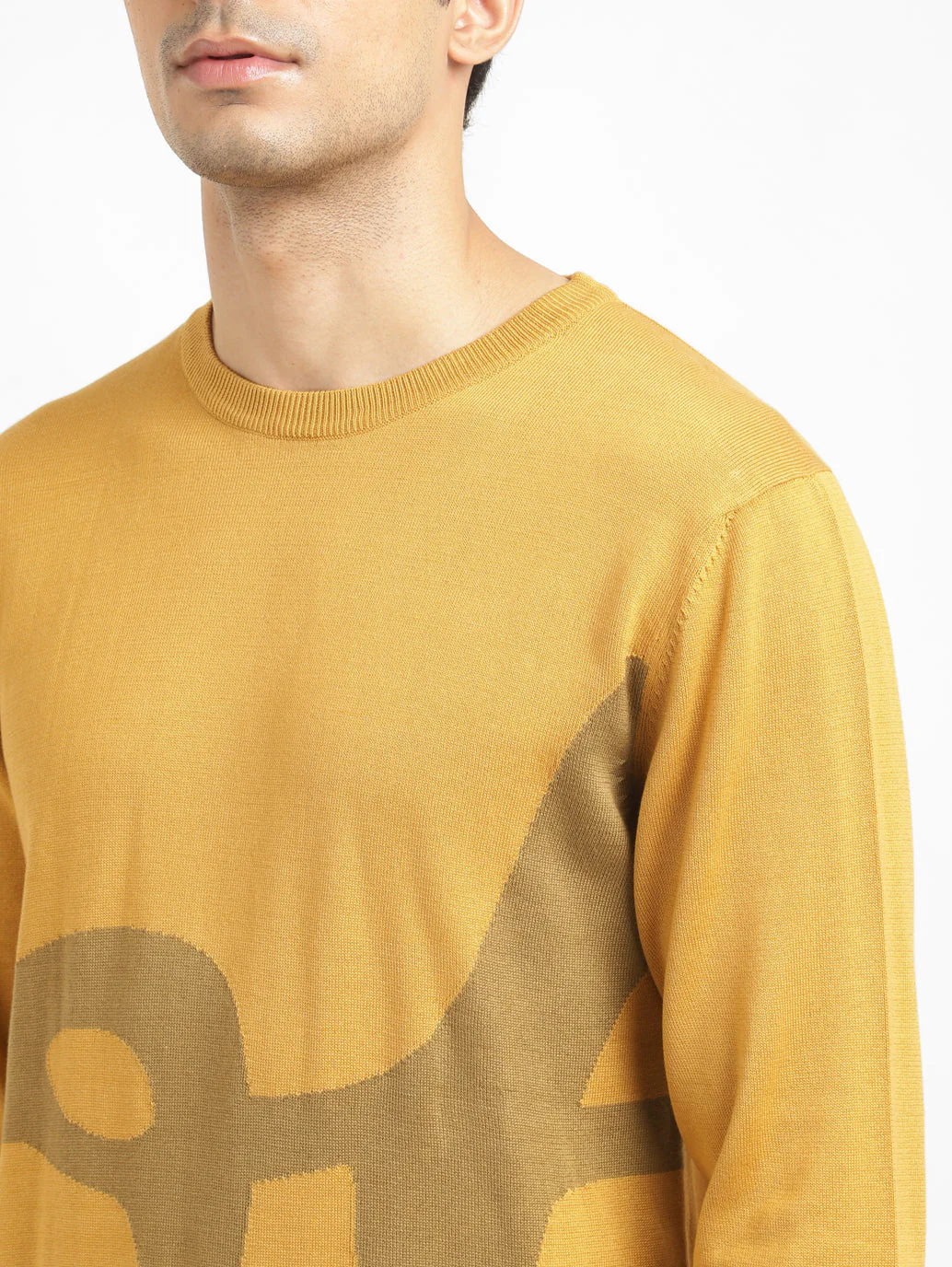 Men's Solid Yellow Crew Neck Sweater - Image 5