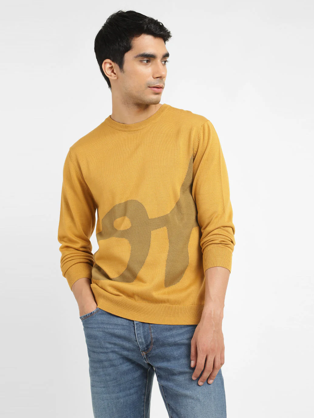 Men's Solid Yellow Crew Neck Sweater - Image 6
