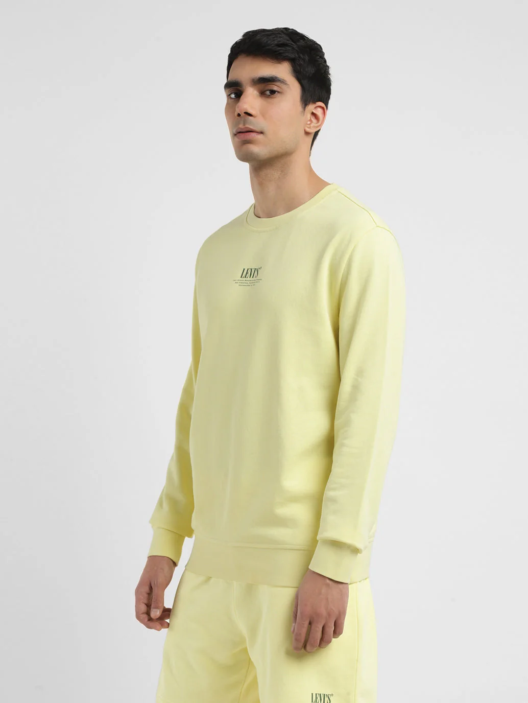 Men's Solid Yellow Crew Neck Sweatshirt - Image 4