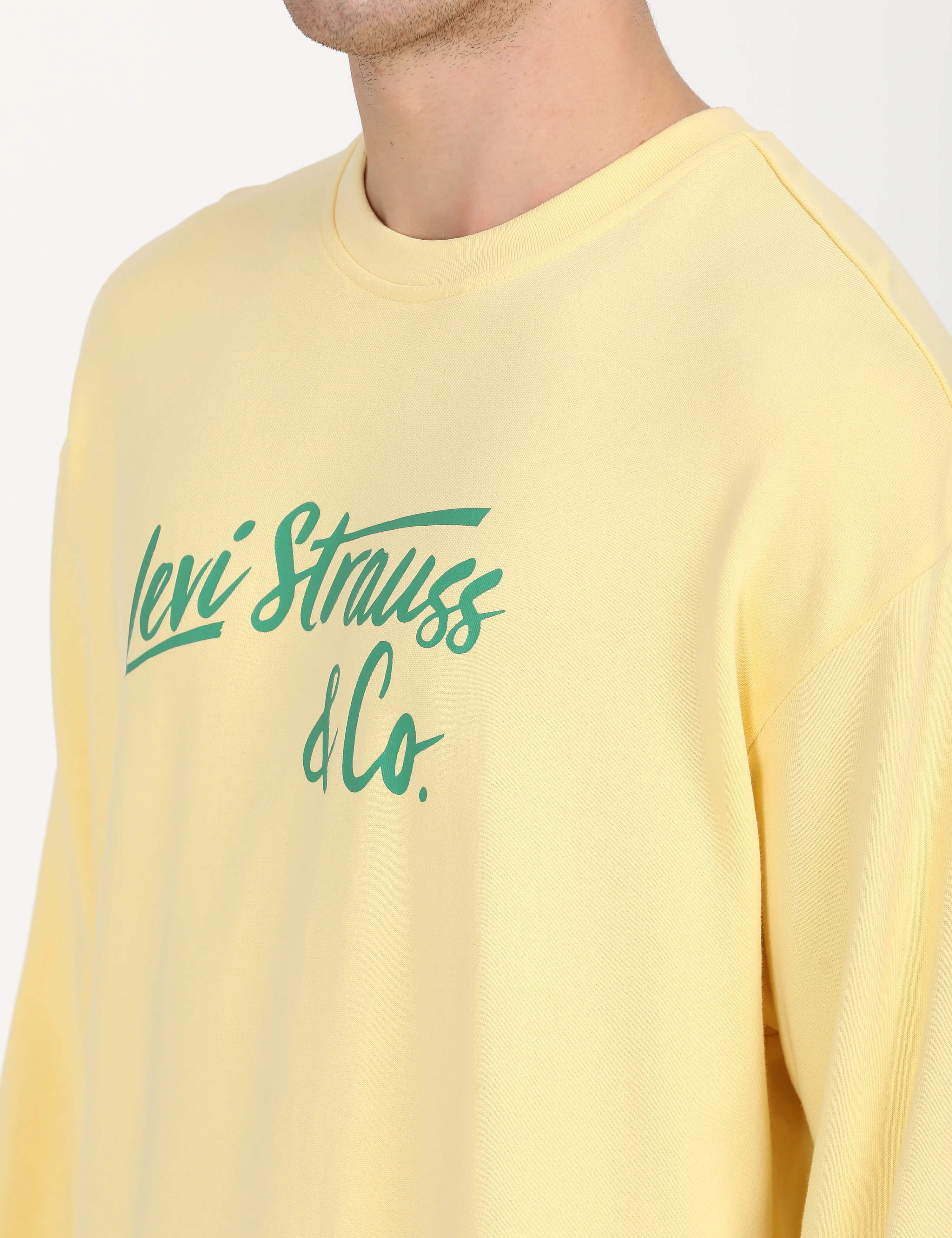 Men's Solid Yellow Crew Neck Sweatshirt - Image 5