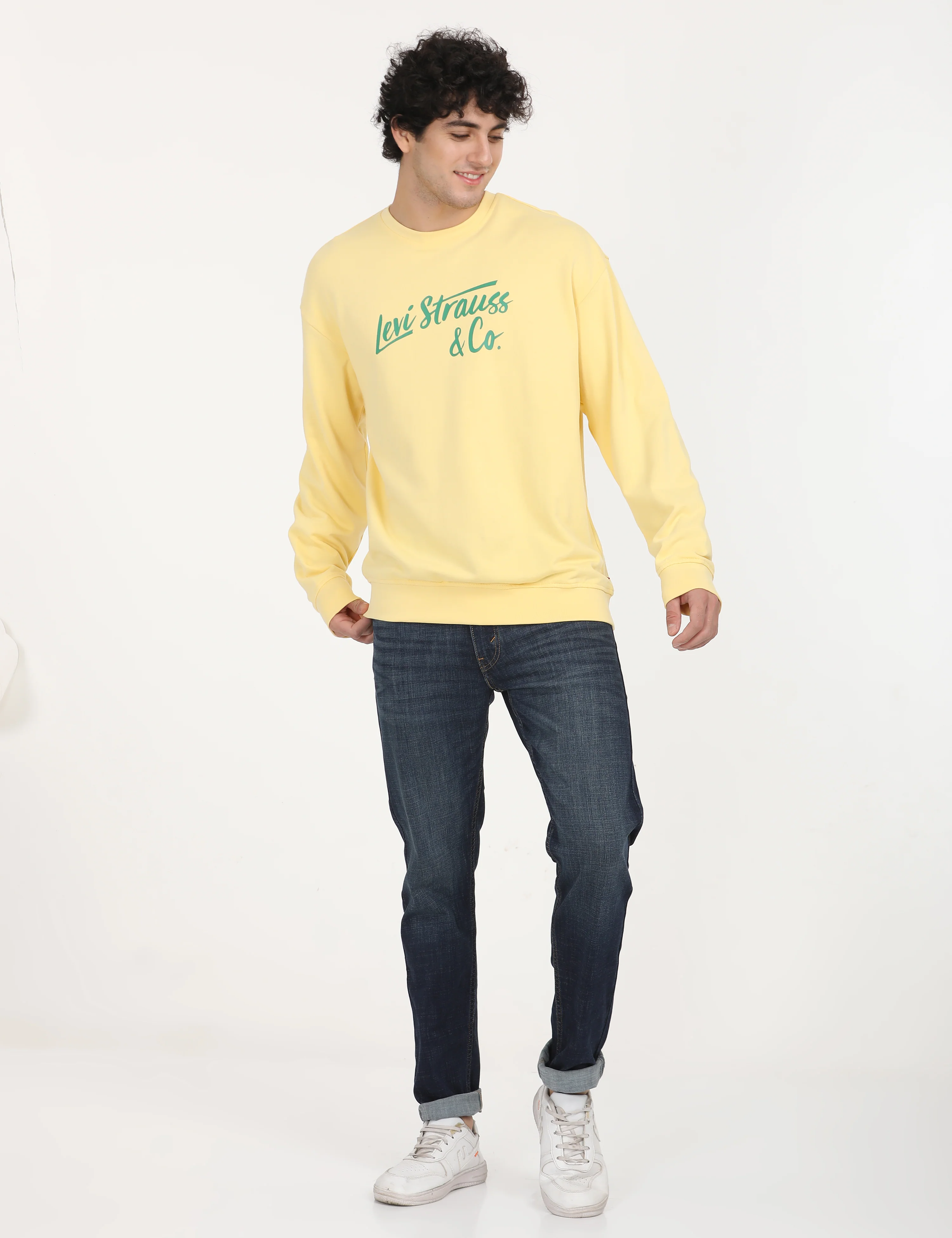 Men's Solid Yellow Crew Neck Sweatshirt - Image 6