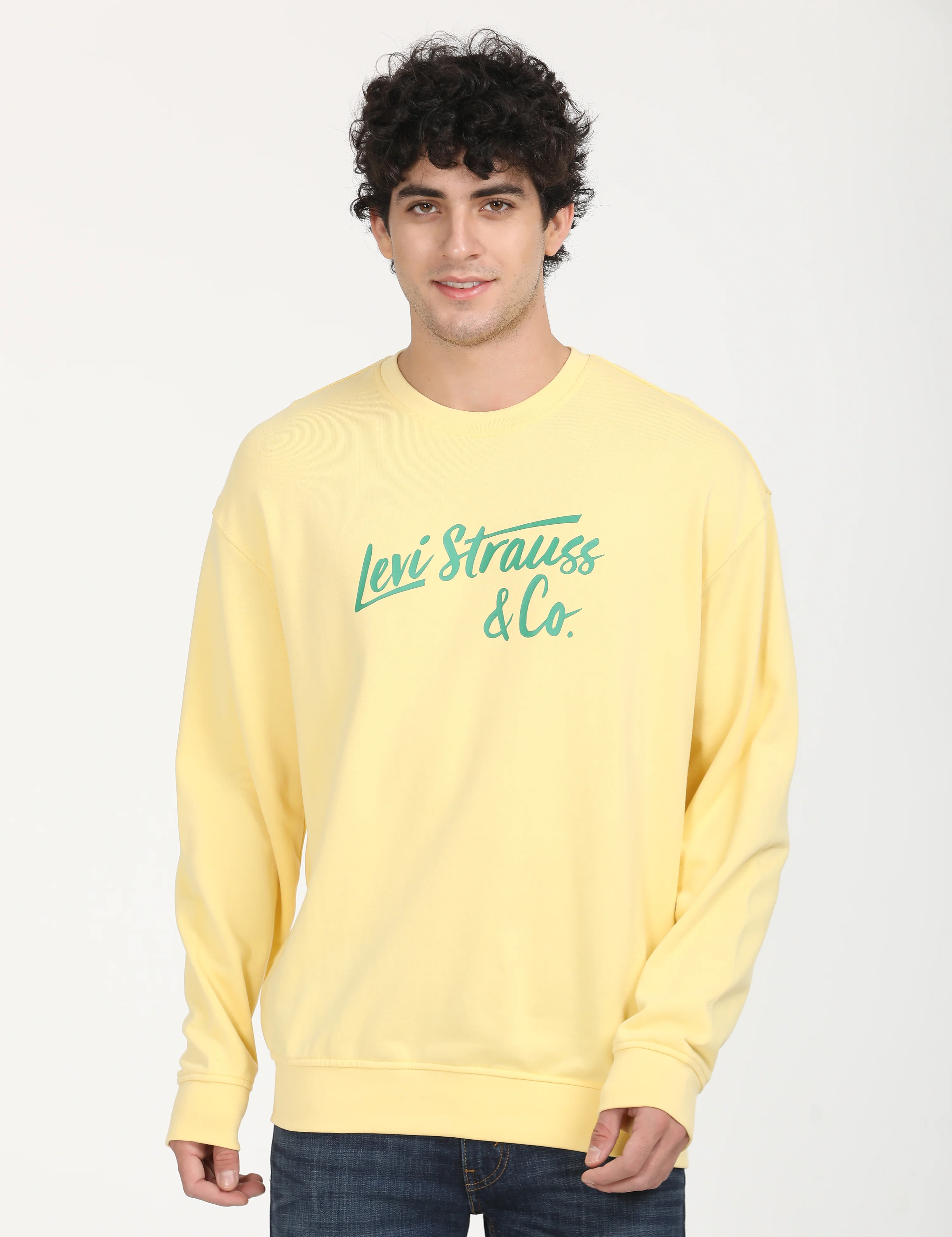 Men's Solid Yellow Crew Neck Sweatshirt - Image 7